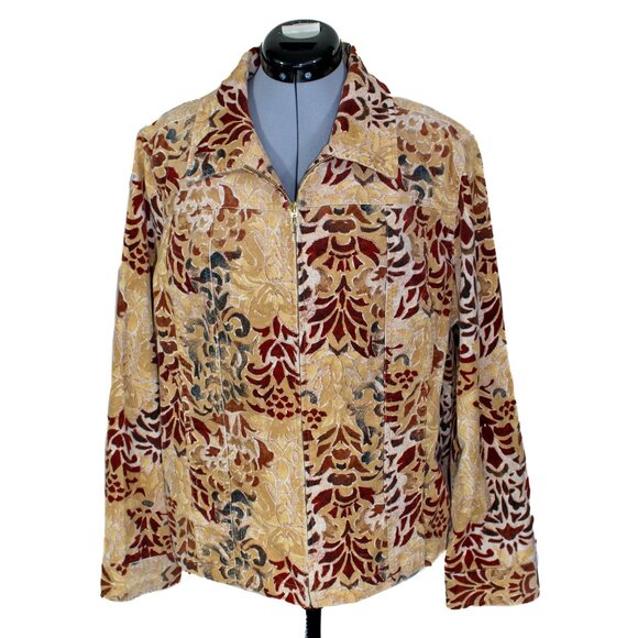 VTG Additions by Chico's Size 3 XL Corduroy Tank Jacket Paisley Full Zip Floral - Picture 1 of 4